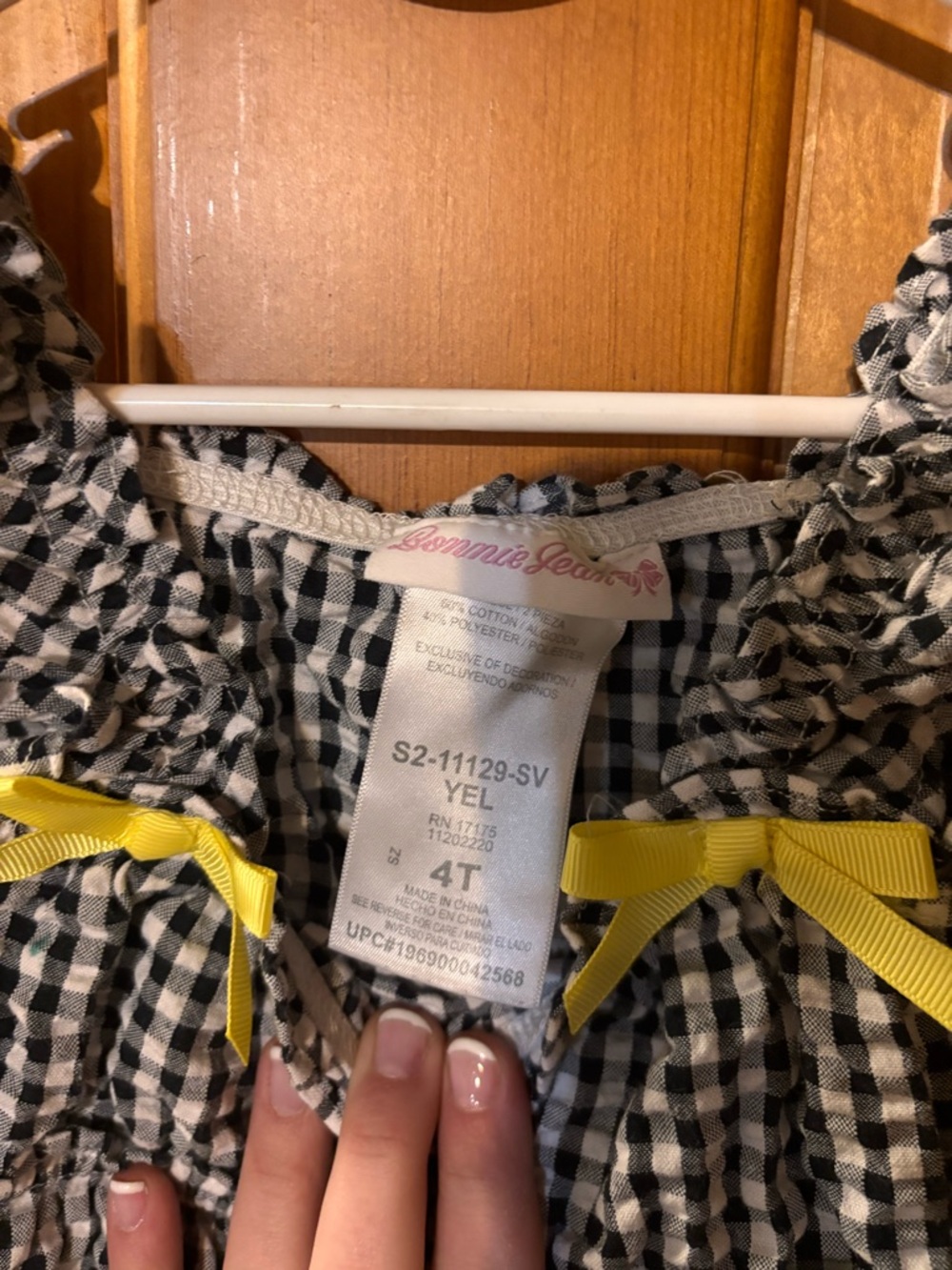 Bonnie Jean Black & White Gingham Girls' Bee Applique Blouse - Picture 3 of 3